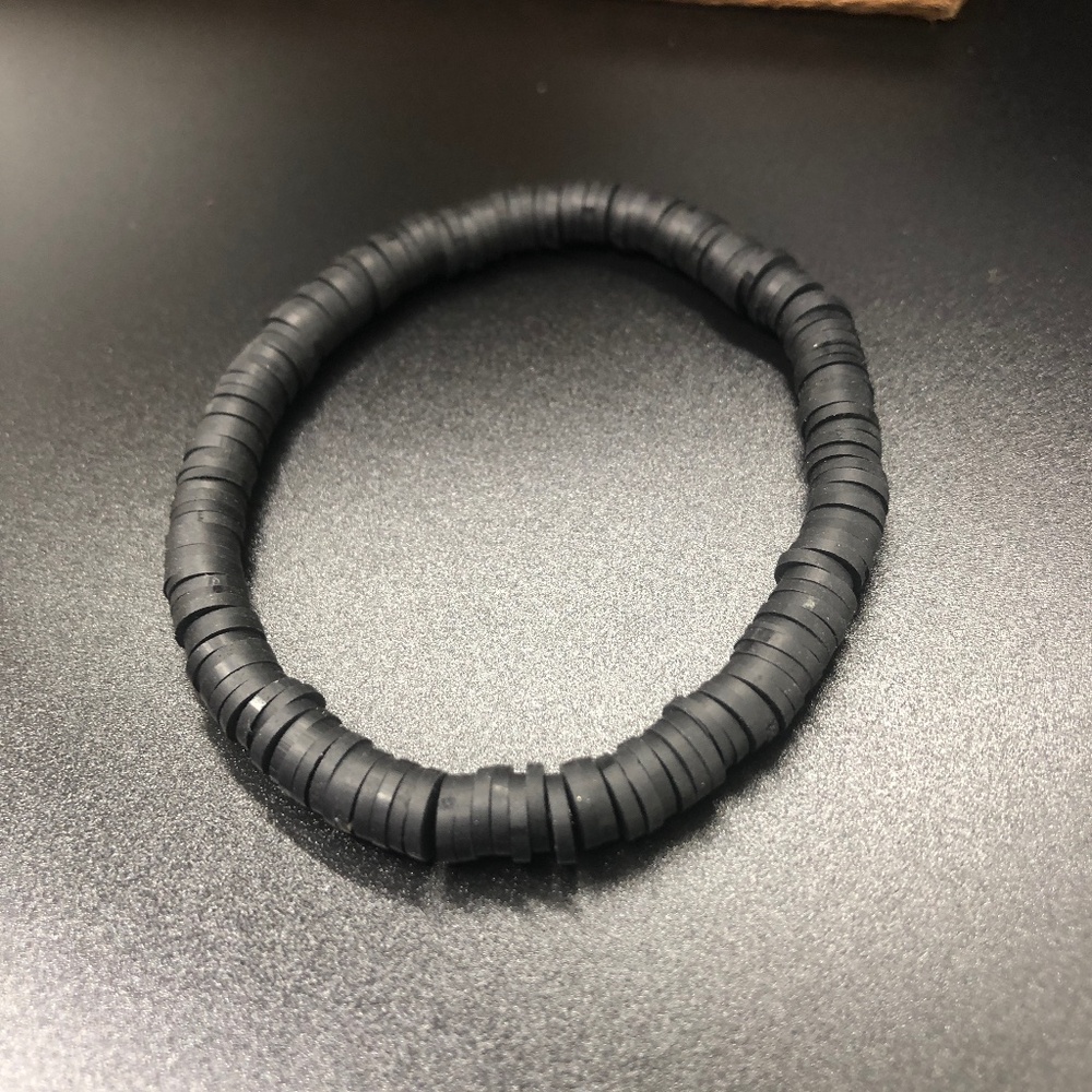Black Stackable Clay Bead Stretch Surfer Bracelet